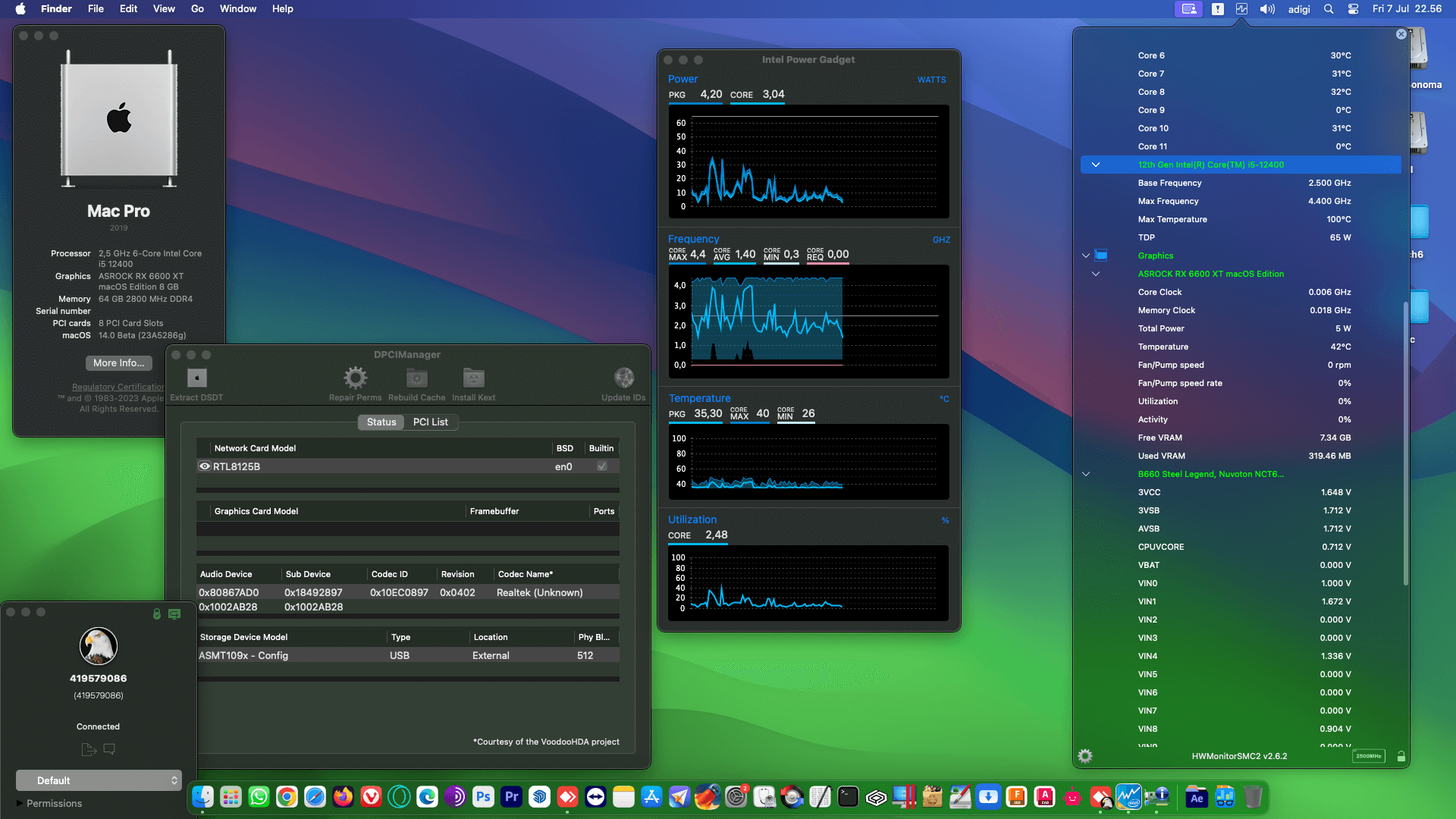 Success Hackintosh macOS Sonoma Beta 14.0 Build 23A5286g in Asrock B660 Steel Legend + Intel Core i5 12400 + Asrock RX 6600 XT